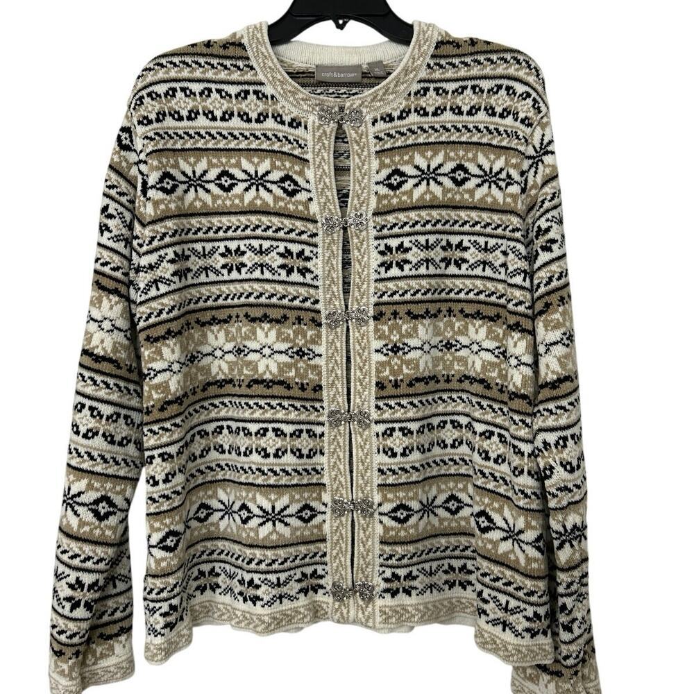 Vintage Croft & Barrow FairIsle Plush Cardigan Sweater XL – Nordic Silver Clasp